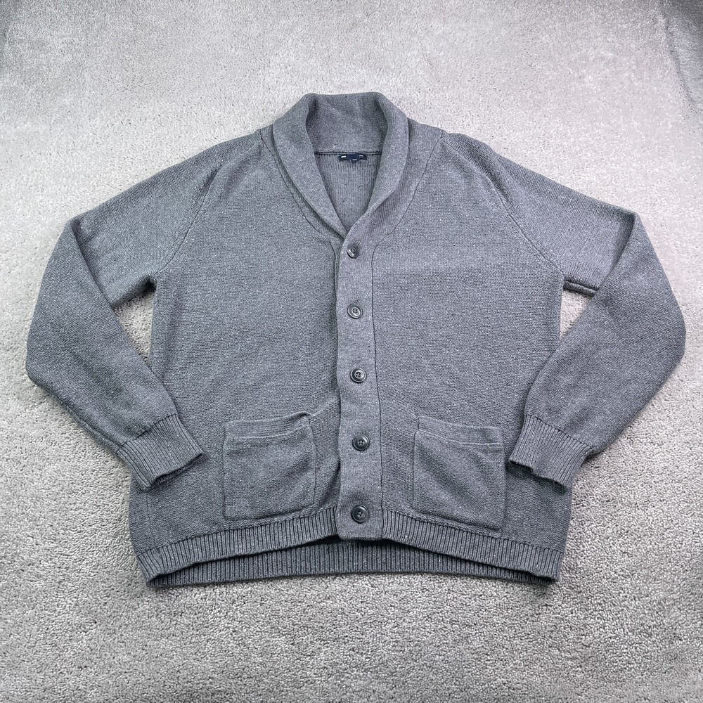 Gap Cardigan Sweater Mens 2XL XXL Grey Donegal Wool Blend Shawl Academia Grandpa